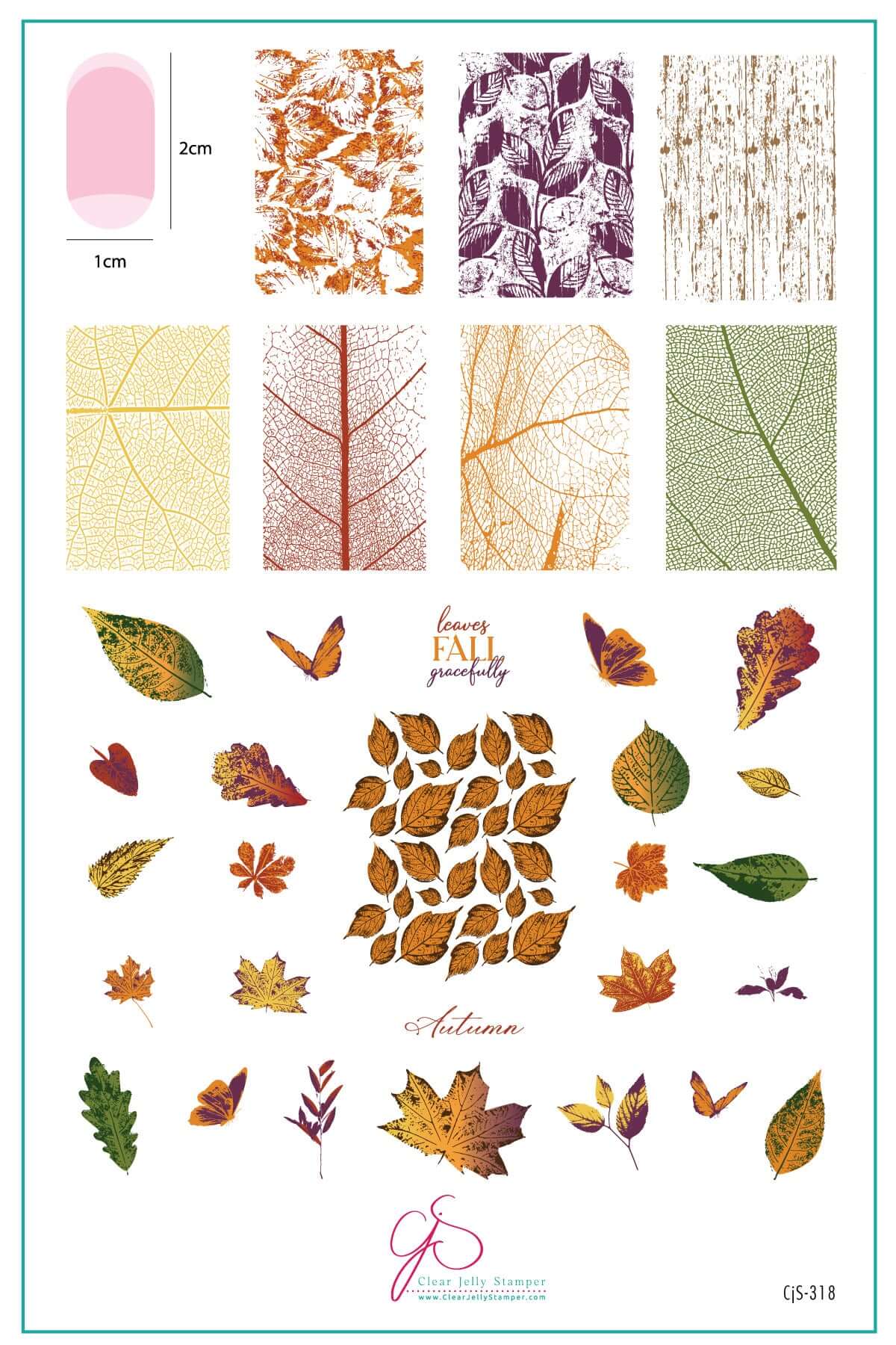 layered-nail-art-stamping-plate-inspo-card-showing-colorful-autumn-leaves-and-leaf-vein-full-coverage-patterns