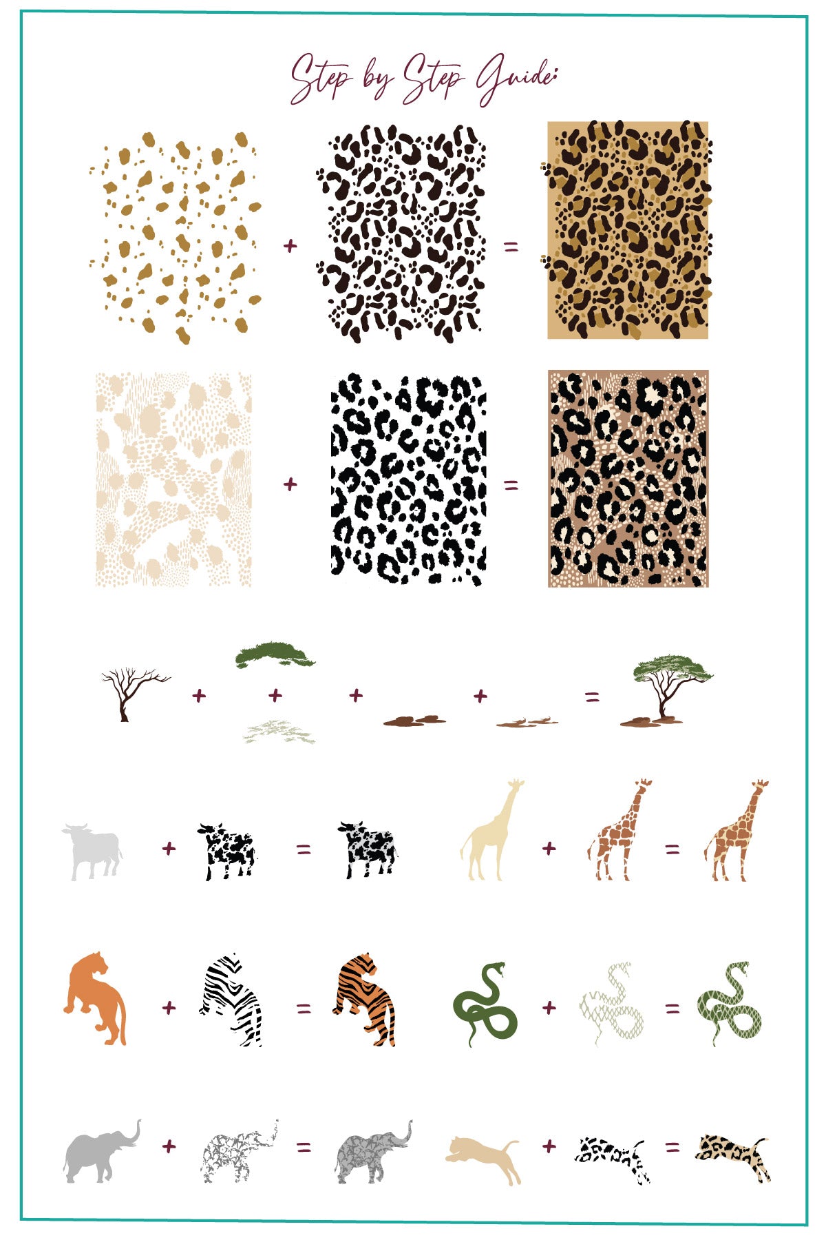 layered-nail-art-stamping-plate-how-to-card-with-animal-prints-of-zebra-snake-cow-cheetah-elephant-tiger-and-giraffe