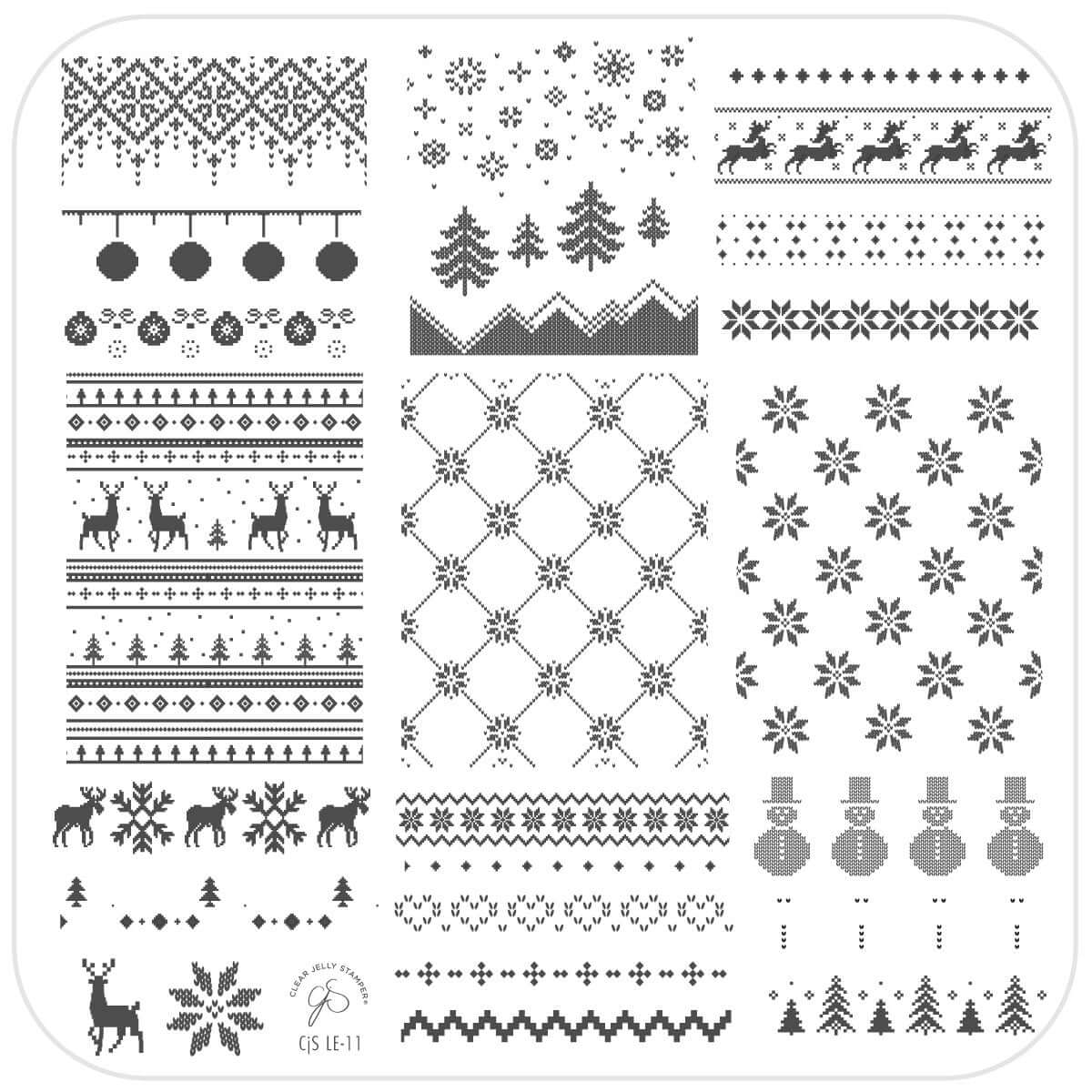 layered-nail-art-stamping-plate-with-designs-of-sweater print-reindeer-snowflakes-trees-and-baubles