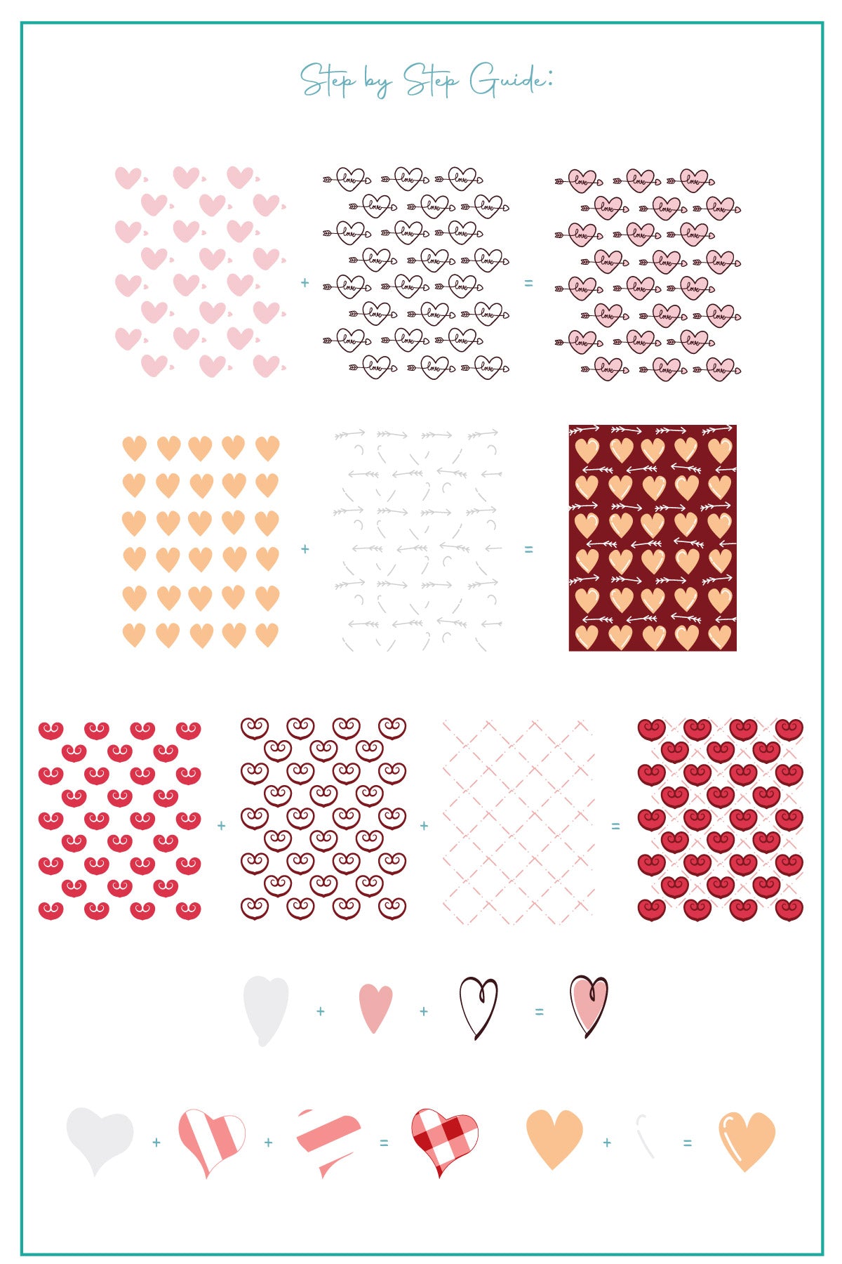 layered-nail-art-stamping-plate-how-to-card-showing-colorful-designs-of-hearts-arrows-and-words-for-nail-art