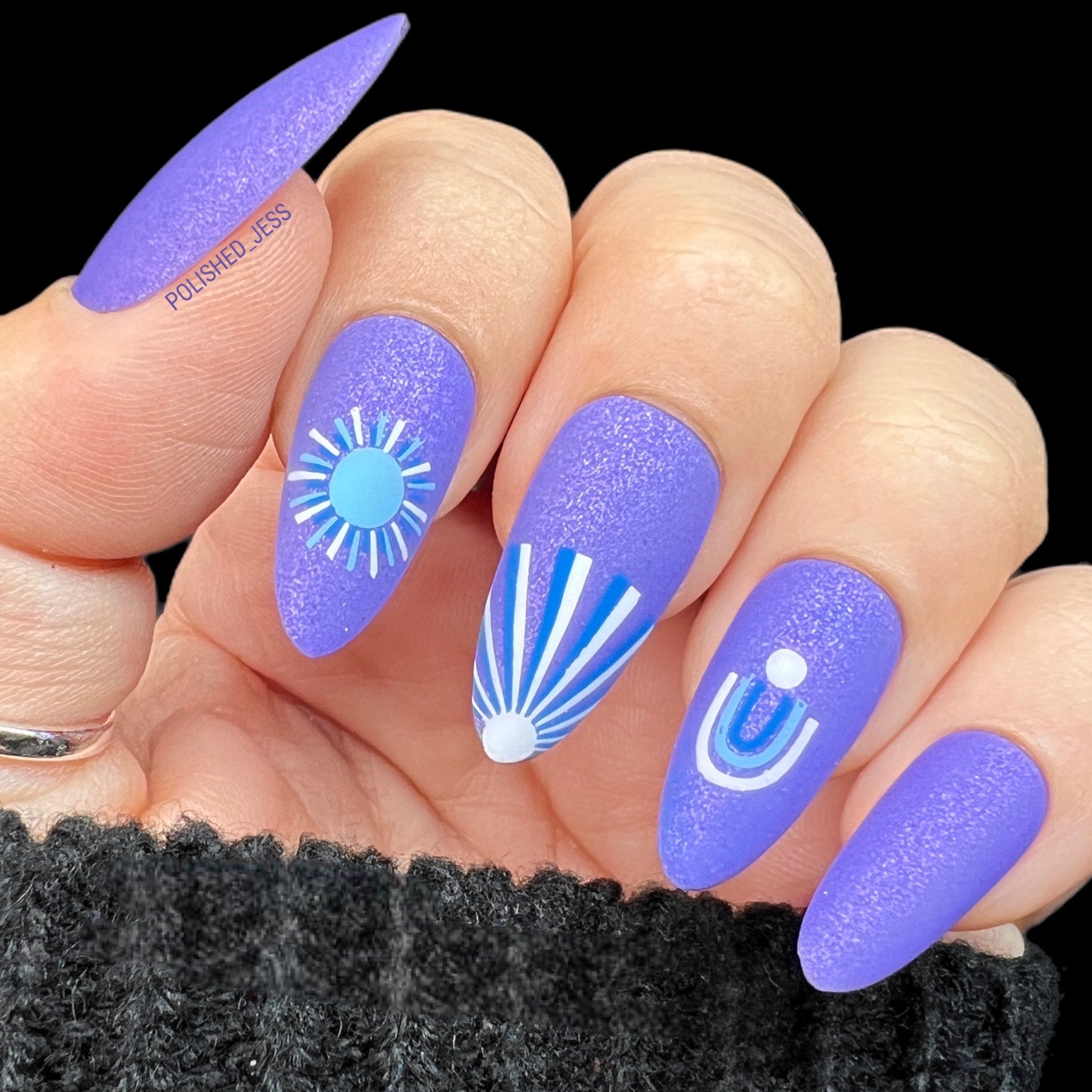 stunning-manicure-with-nail-art-designs-of-boho-sun-beams-and-arches