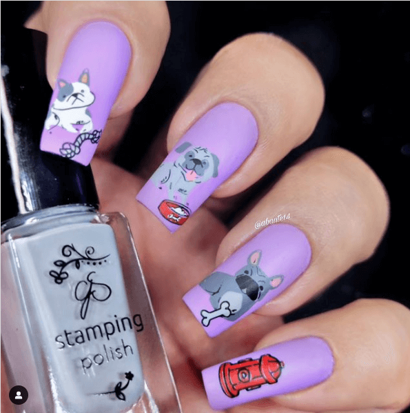 bright-manicure-showing-nail-art-designs-of-dogs