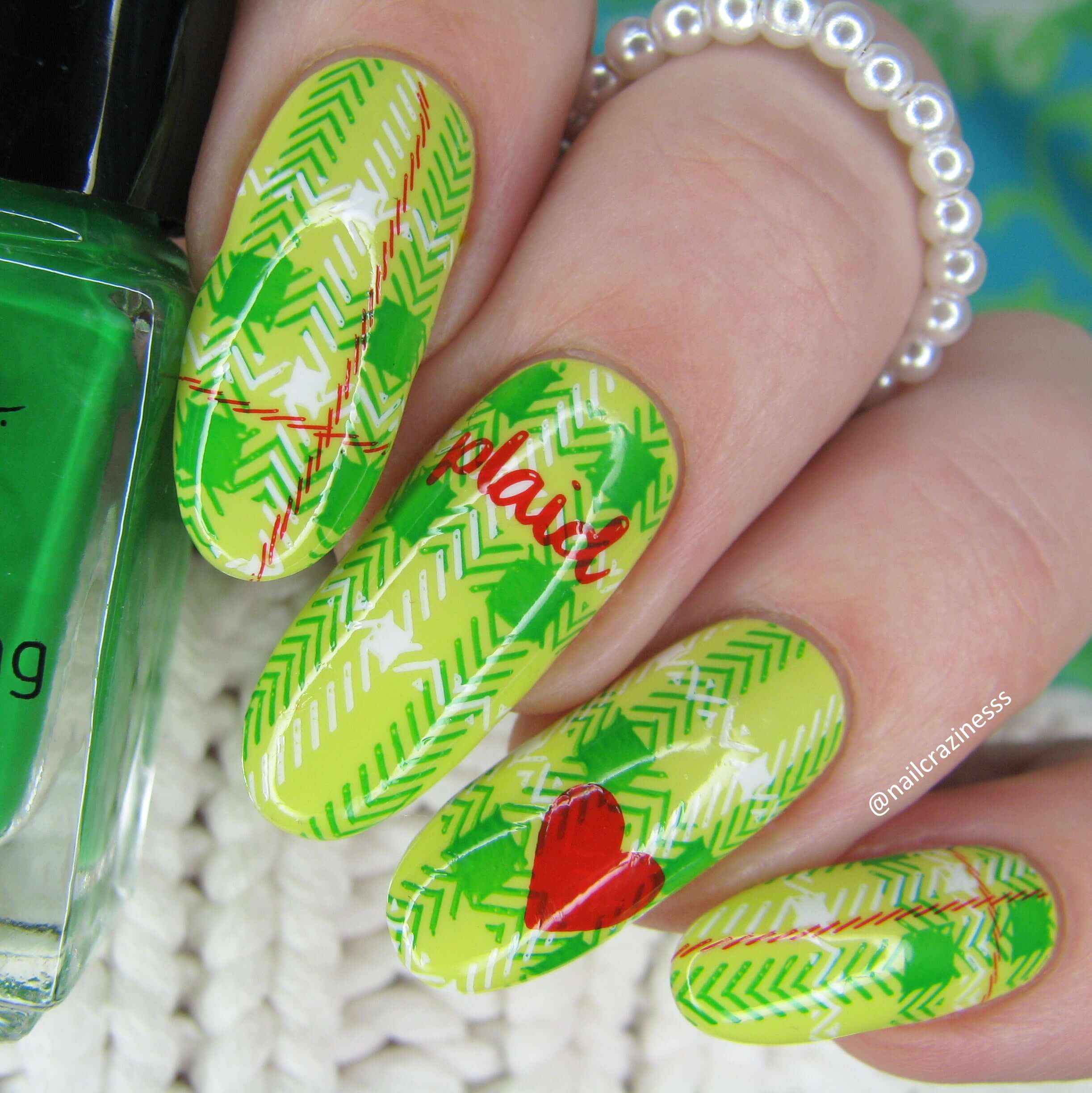 beautiful-manicure-with-full-coverage-nail-art-plaid-pattern-and-a-heart