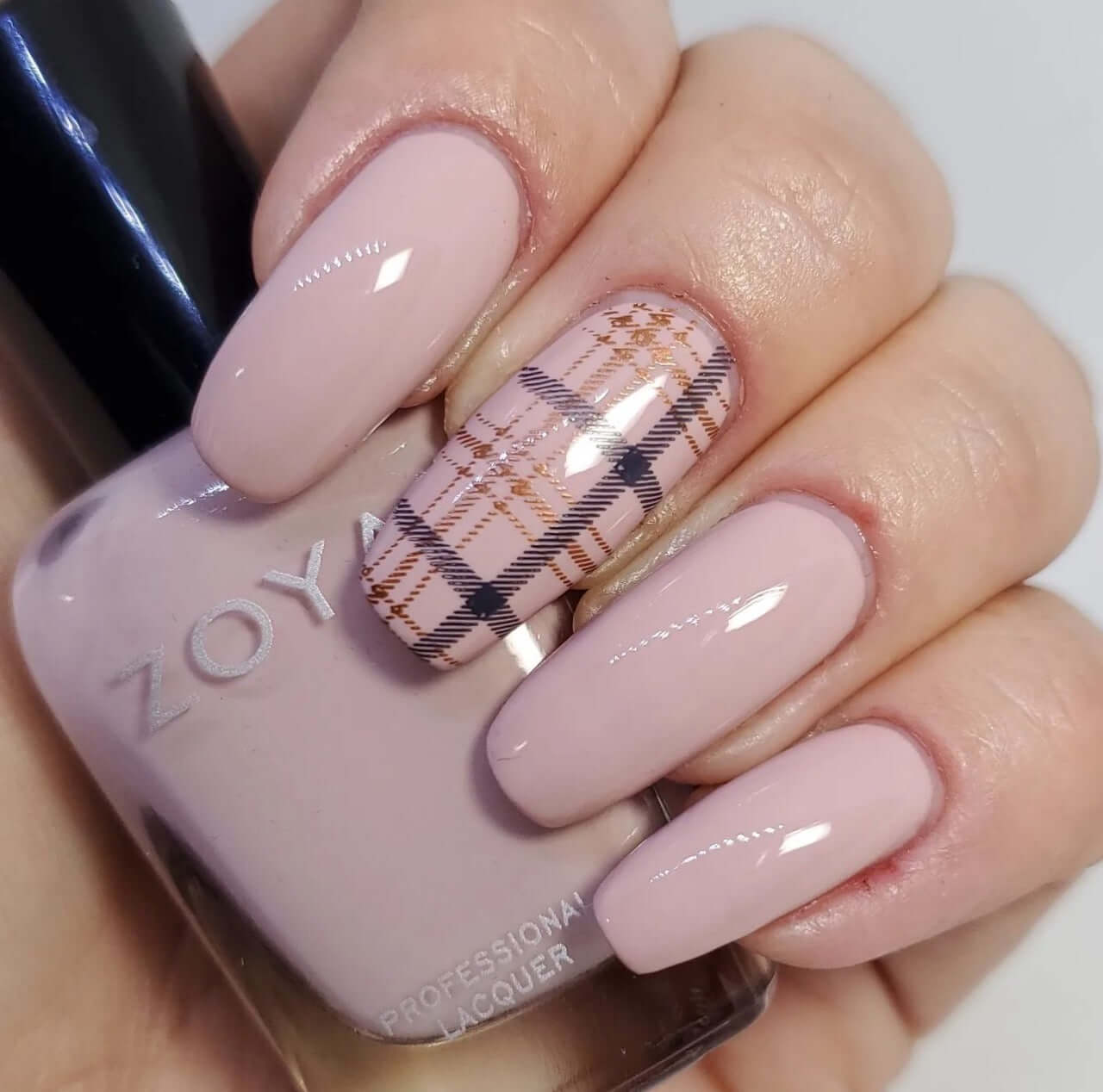 stunning-manciure-with-plaid-layered-stamping-nail-art-design