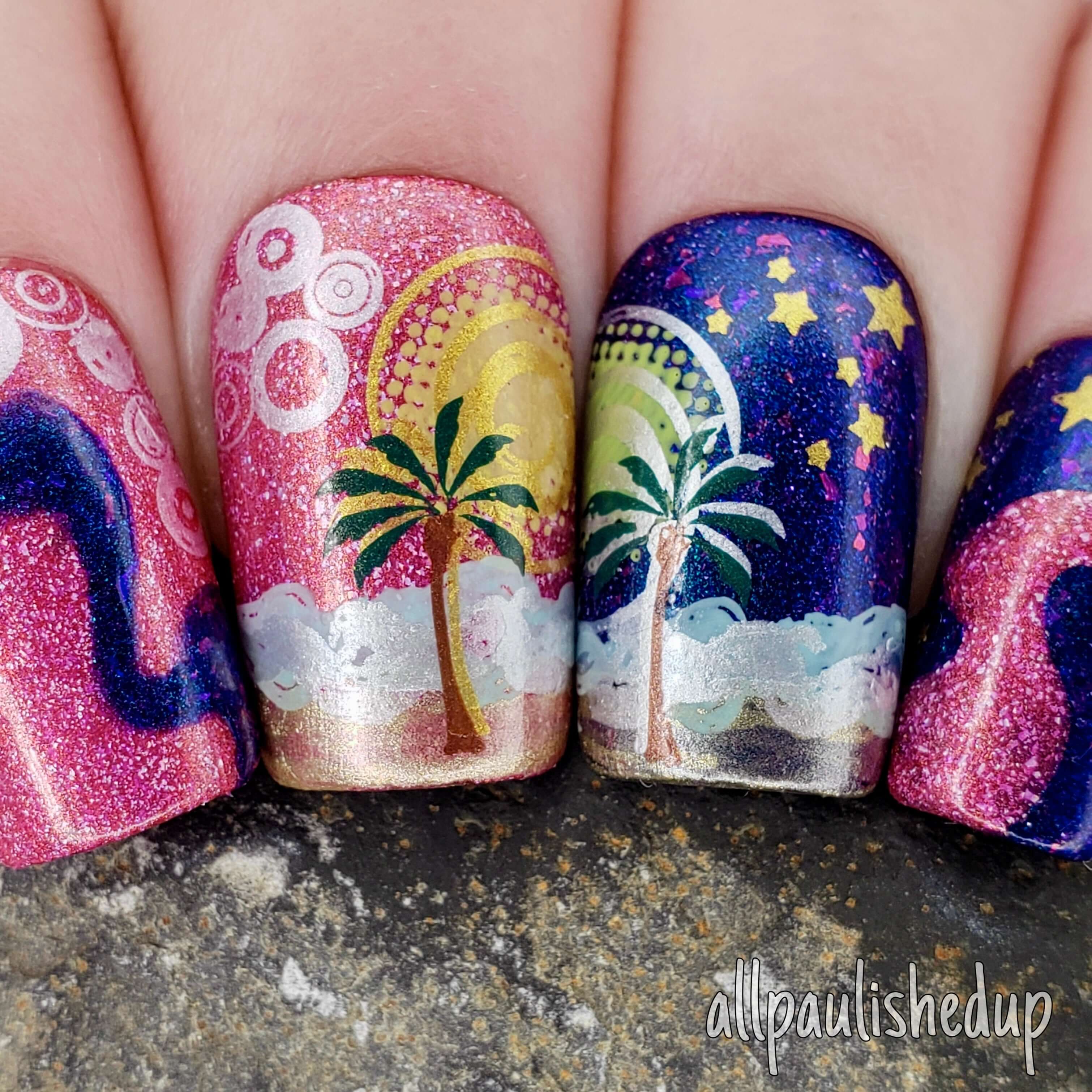 bright-manicure-with-a-nail-art-design-of-palm-trees-and-waves