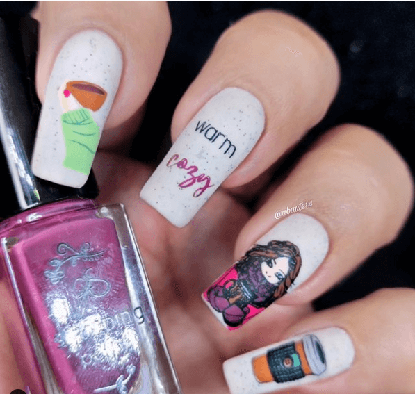 manicure-showing-nail-art-designs-of-a-girl-with-cozy-hot-drink-and-coffee-cups