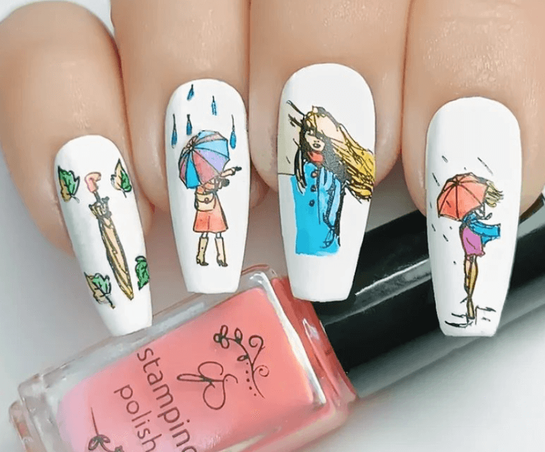 beautiful-manicure-showing-nail-art-designs-of-girls-with-umbrellas-in-the-rain