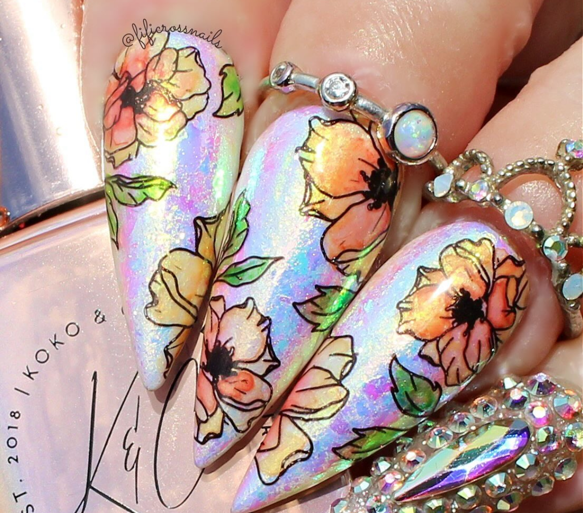 Watercolor Floral Cascade (CJS-337) Steel Nail Art Layered Stamping Plate