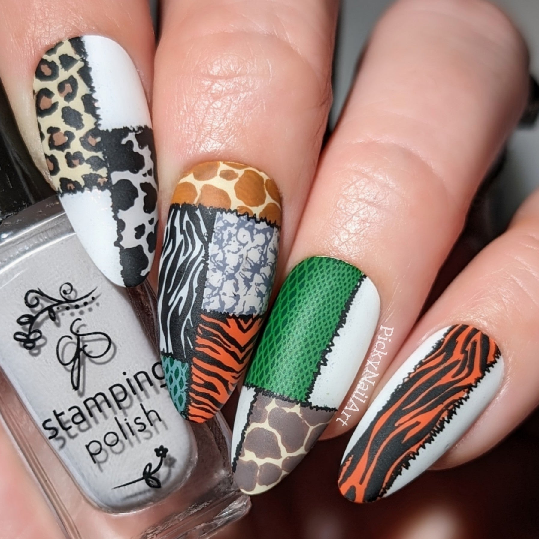 Beautiful-manicure-showing-nail-art-designs-of-animal-print-patchwork