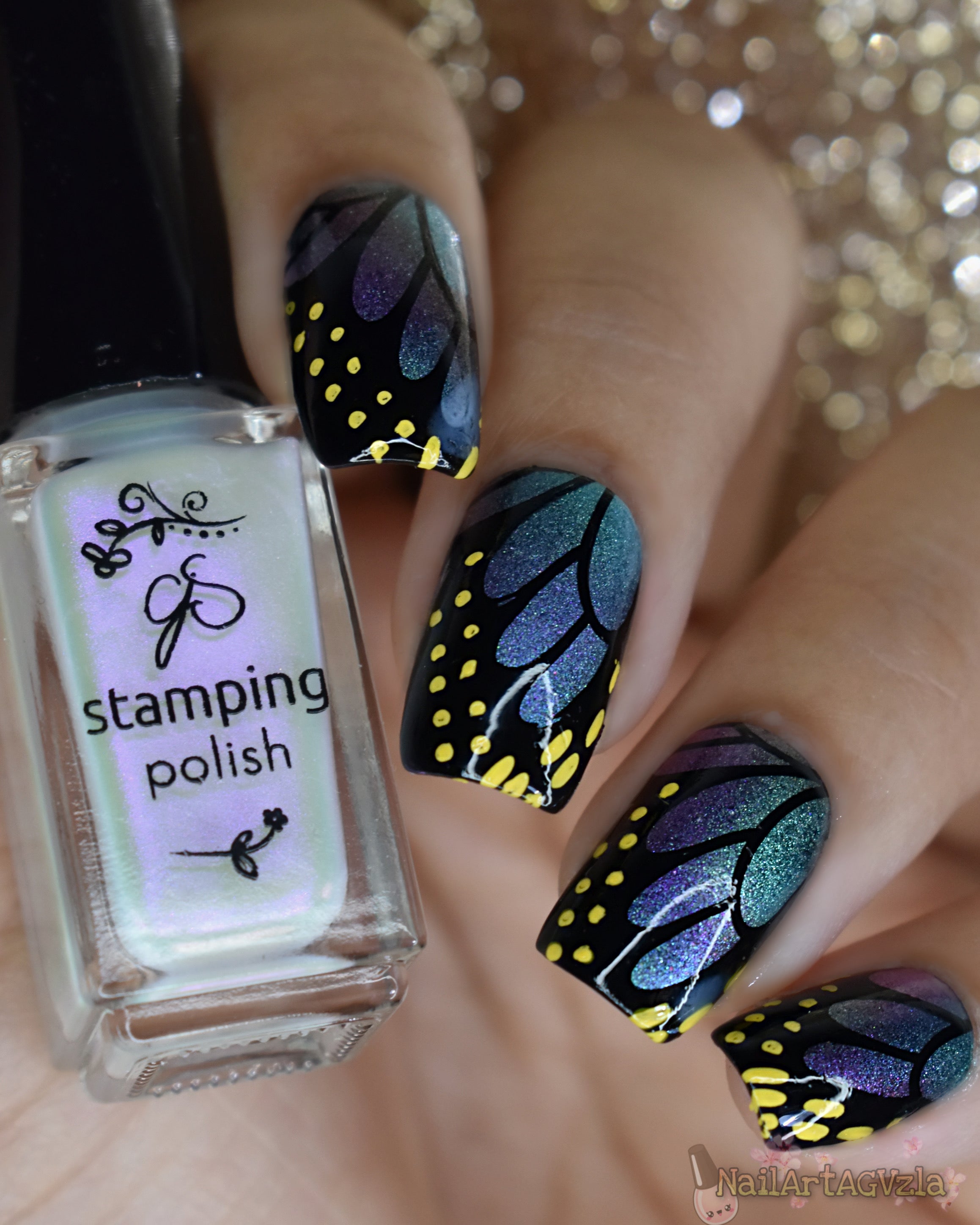 stunning-manicure-showing-full-coverage-nail-art-design-of-butterfly-wing-pattern