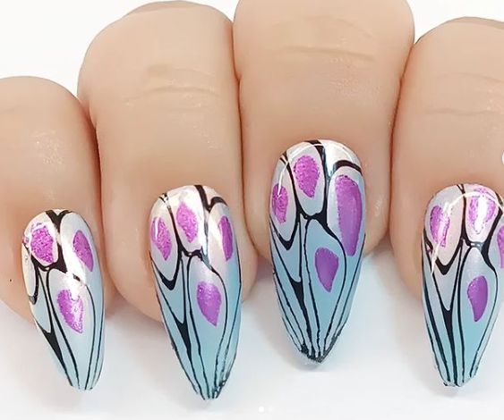 beautiful-shimmer-manicure-showing-full-coverage-butterfly-wing-nail-art-designs