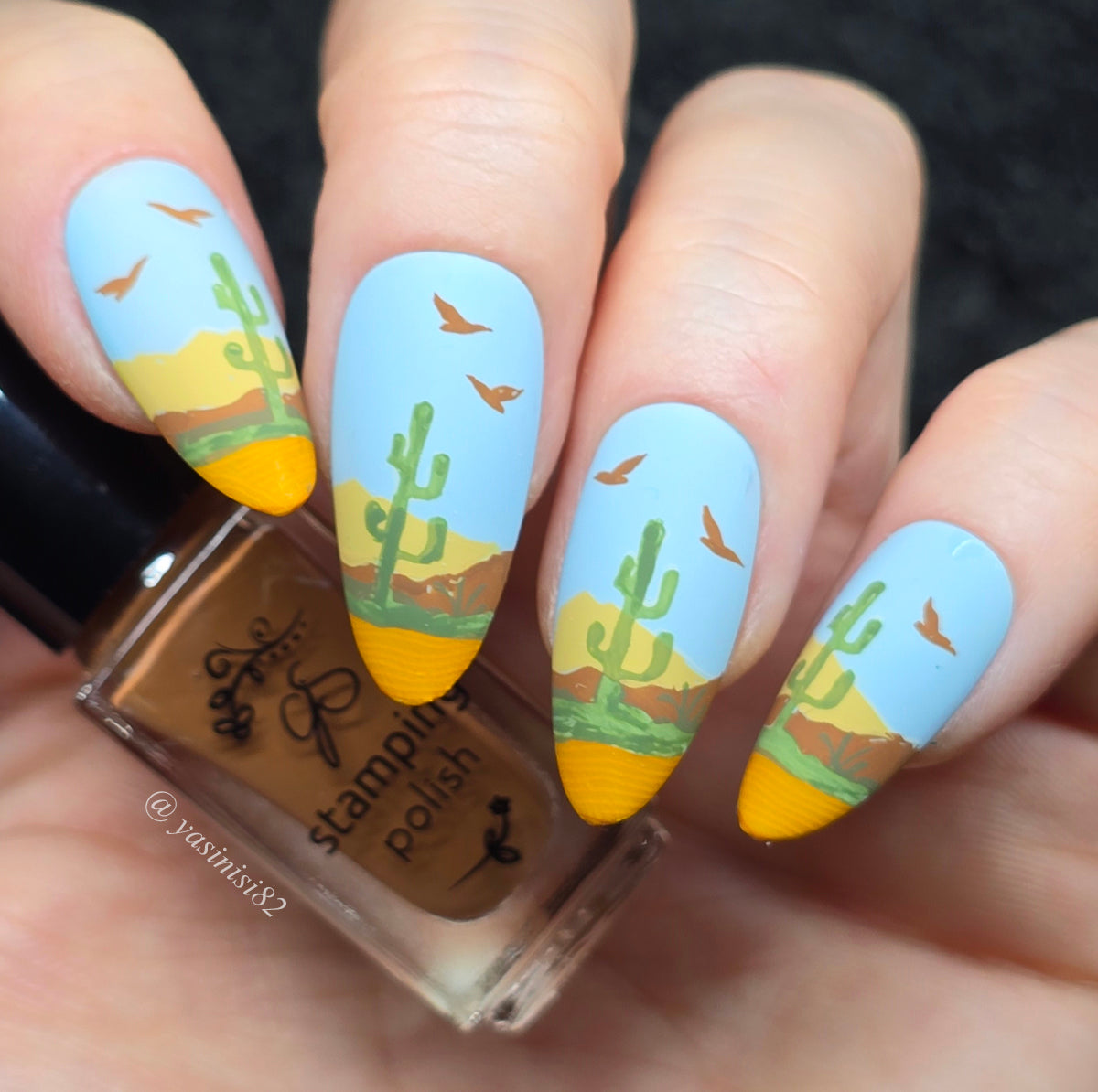 fun-and-easy-manicure-with-blue-sky-cactus-tree-birds-and-sand-desert