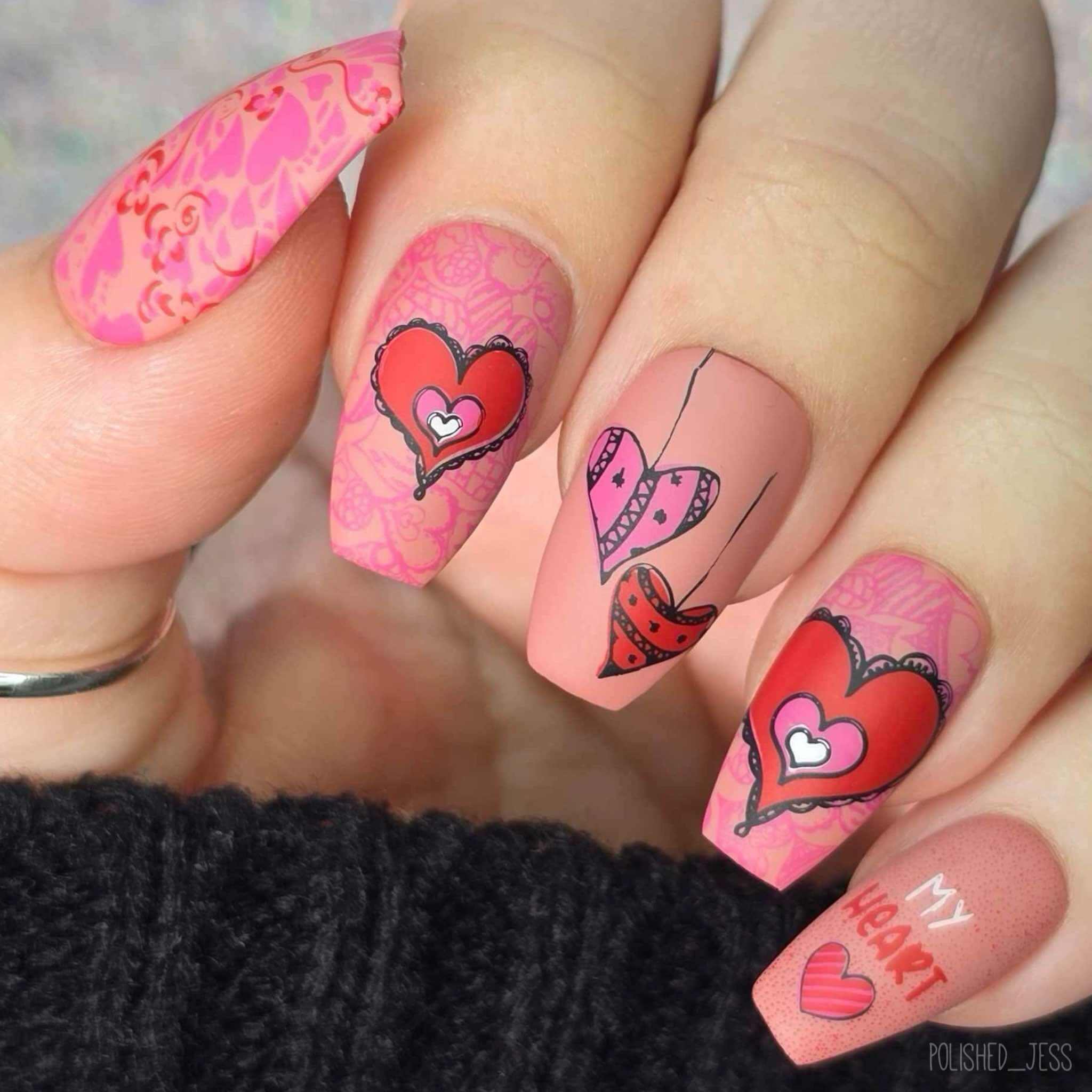 stunning-valentines-manicure-with-nail-art-designs-of-lace-and-hearts-with-words-my-heart