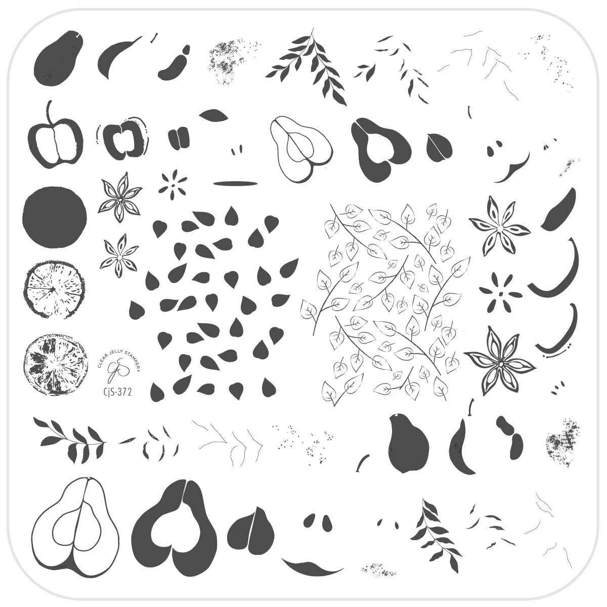 layered-nail-art-stamping-plate-with-designs-of-apples-pears-star-anise-and-autmn-leaves