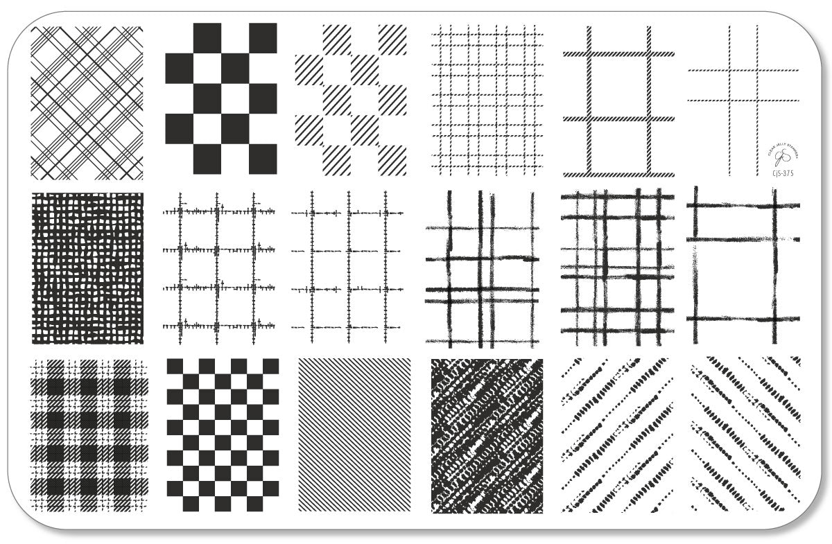 layered-nail-art-stamping-plate-showing-designs-of-tartan-plaid-stripes-and-weave-patterns