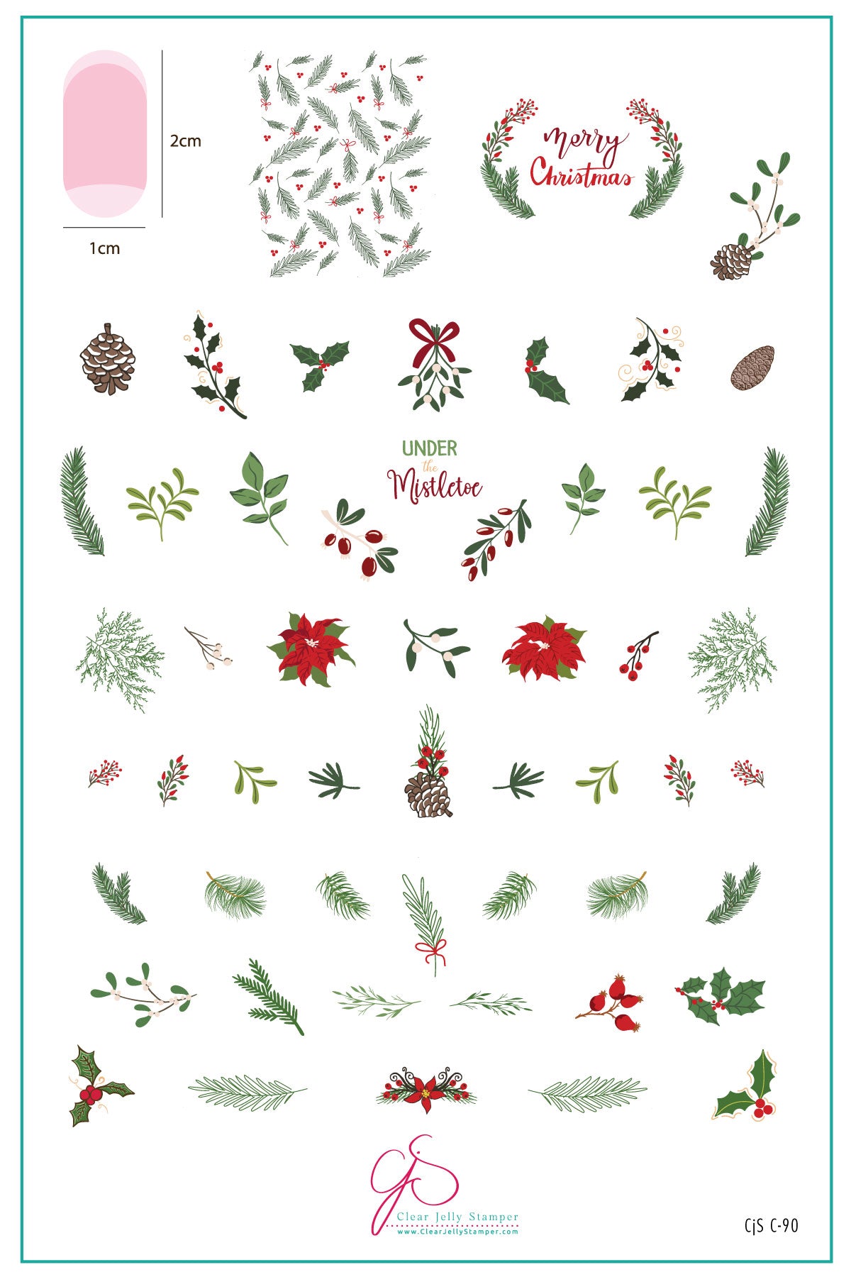 clear-jelly-stamper-layered-nail-art-stamping-plate-inspo-card-wth-colorful-designs-of-mistletoe-holly-leaves-winter-foliage-and-words-for-nail-art