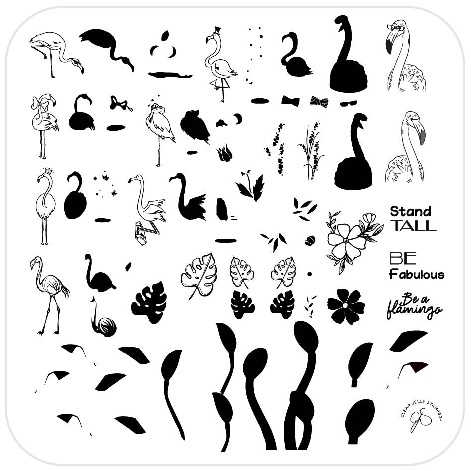 Lil Flamingo (CjS-93) Steel Nail Art Stamping Plate 8 x 8 Clear Jelly Stamper 