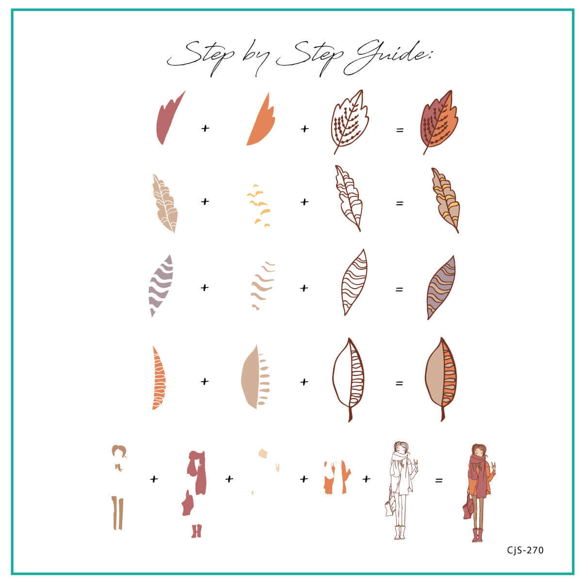 layered-nail-art-stamping-plate-how-to-card-with-colorful-nail-art-designs-of-fall-leaves-and-girl