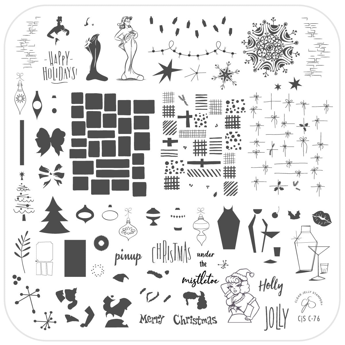 A Very PinUp Christmas (CjSC-76) Steel Nail Art Stamping Plate