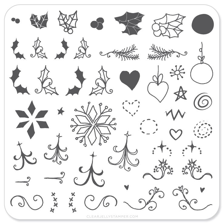 Wonderfully Winter (CjSC-05) - Steel Nail Art Stamping Plate 6x6 Clear Jelly Stamper 