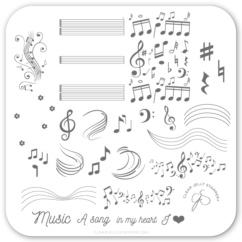 Musical Score (CjS-122) Steel Nail Art Stamping Plate 6x6 Clear Jelly Stamper 