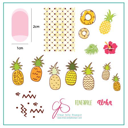 Pineapple Pizazz (CjS-130) Steel Nail Art Stamping Plate 6x6 Clear Jelly Stamper 