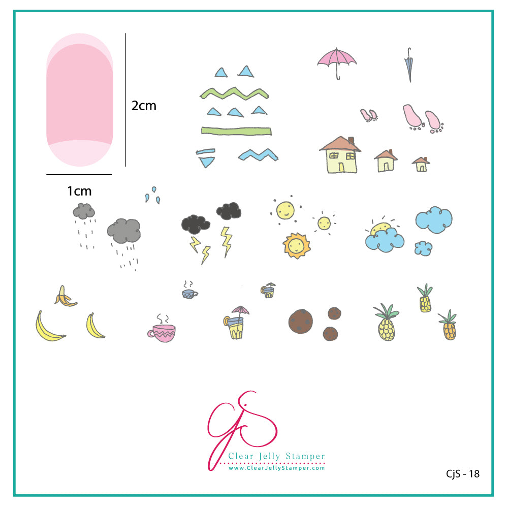 MINI Summer Drinks and Fruits Doodle (CjS-18) - Steel Nail Art Stamping Plate 6x6 Clear Jelly Stamper Plate 