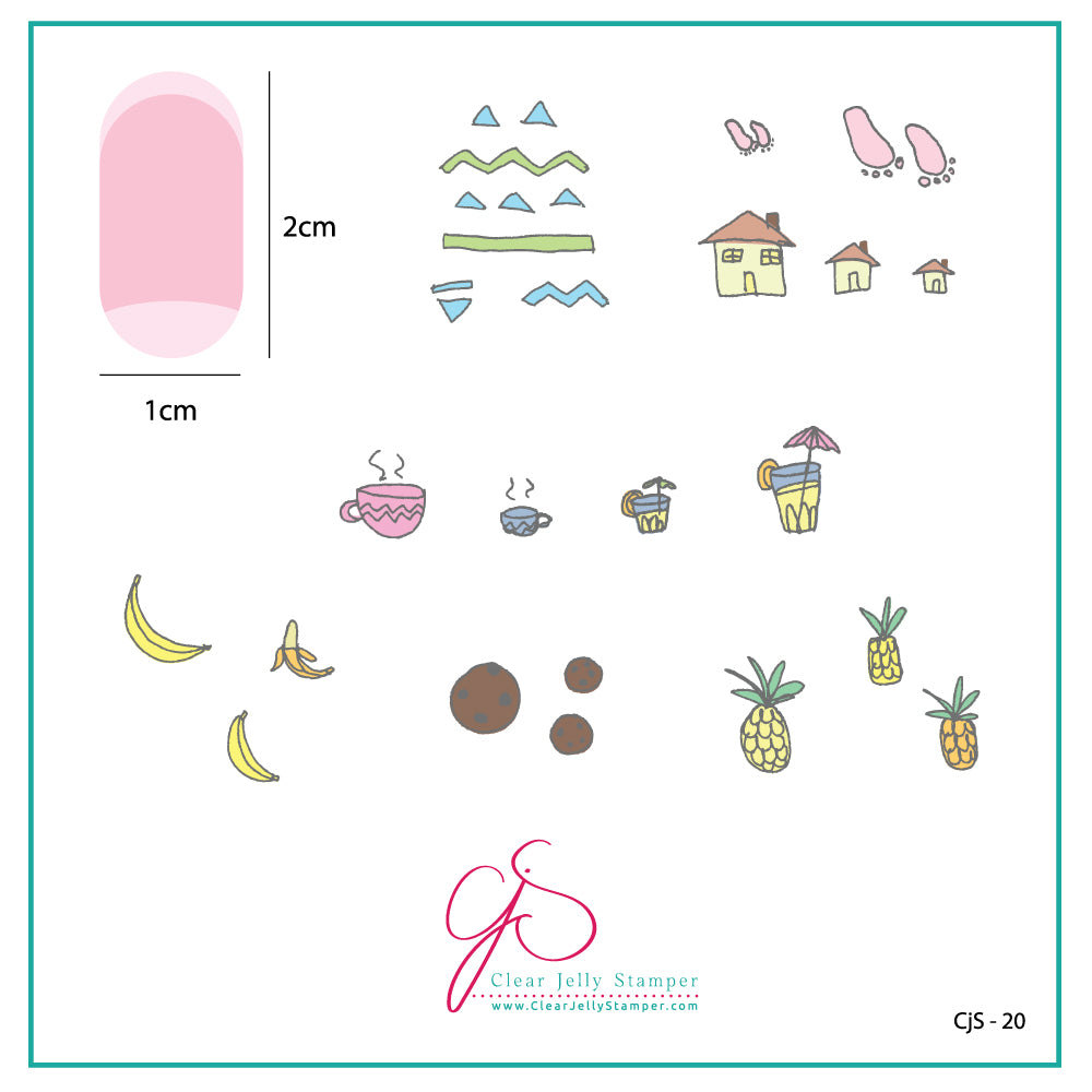 Summer Drinks and Fruit Doodle (CjS-20) - Steel Nail Art Stamping Plate 6x6 Clear Jelly Stamper Plate 