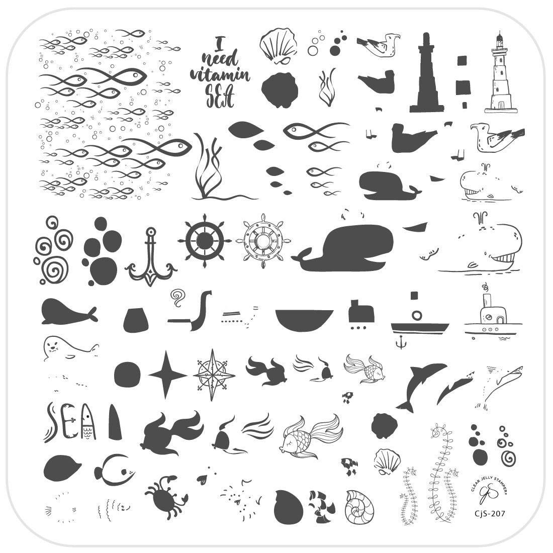 I Need Vitamin SEA (CjS-207) Steel Layered Nail Art Stamping Plate