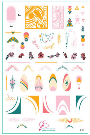 layered-nail-art-stamping-plate-inspo-card-showing-colorful-geometric-shapes-and-patterns-and-floral-designs