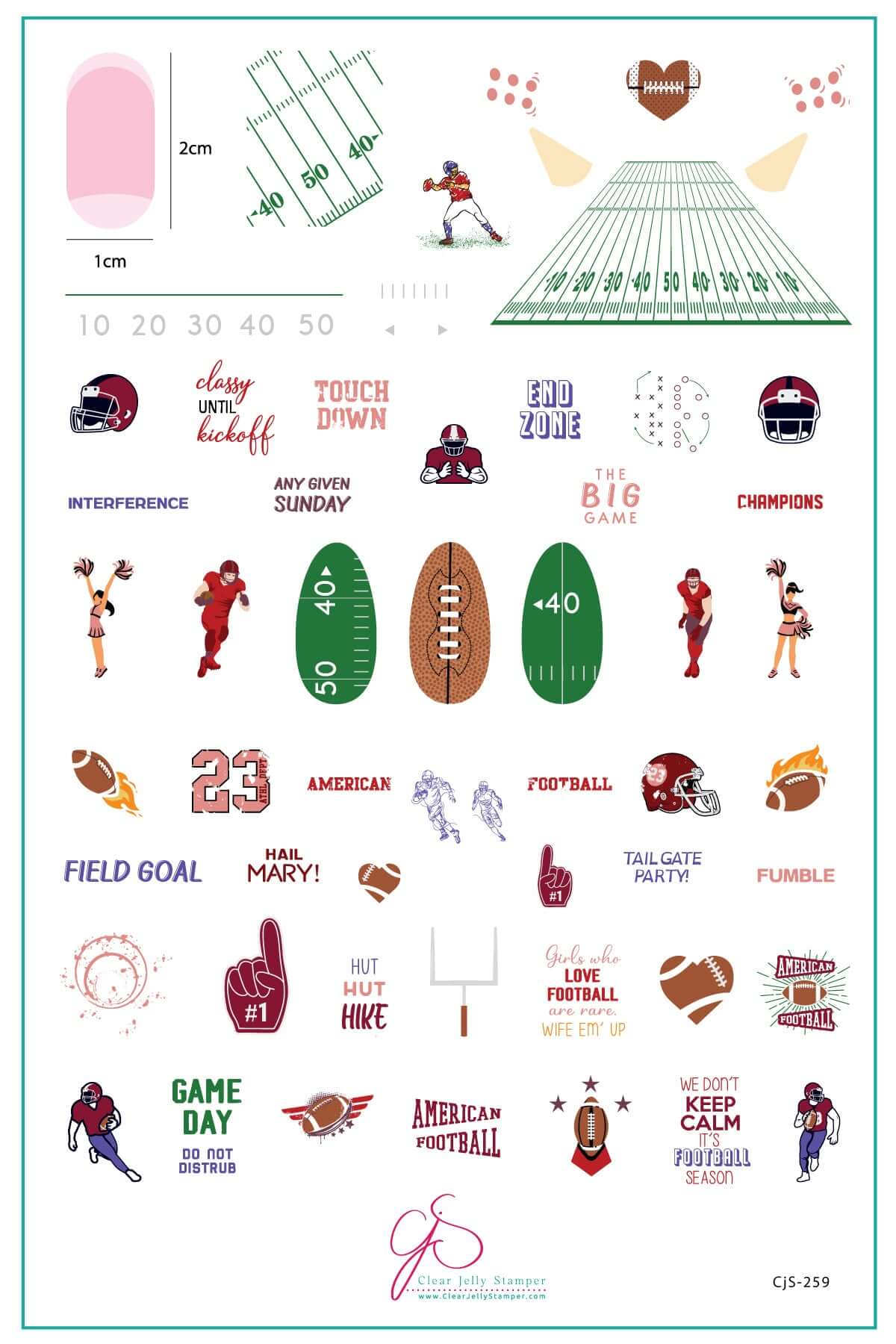 layered-nail-art-stamping-plate-inspo-card-with-colorful-designs-of-footballs-field-helmets-and-words-for-nail-art