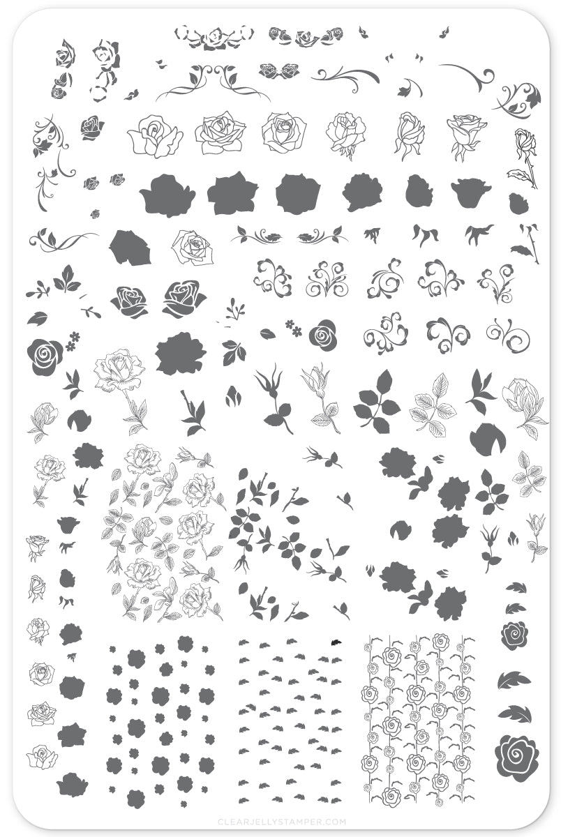 All is Rose-y (CjS-92) Steel Nail Art Stamping Plate 14 x 9 Clear Jelly Stamper 