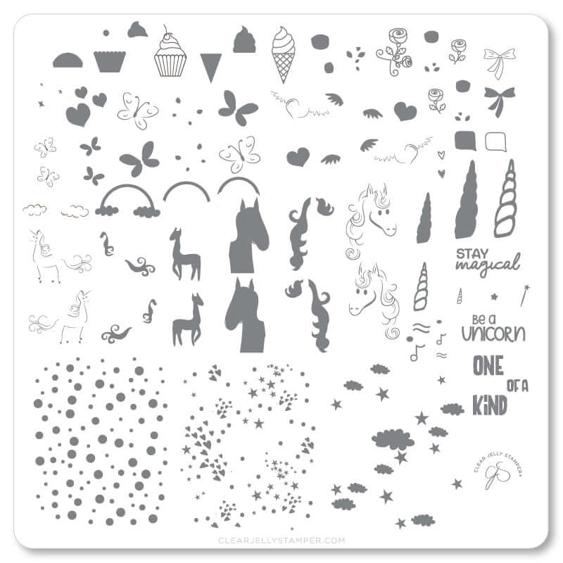 Lil Unicorn (CjS-94) Steel Nail Art Stamping Plate 8 x 8 Clear Jelly Stamper 