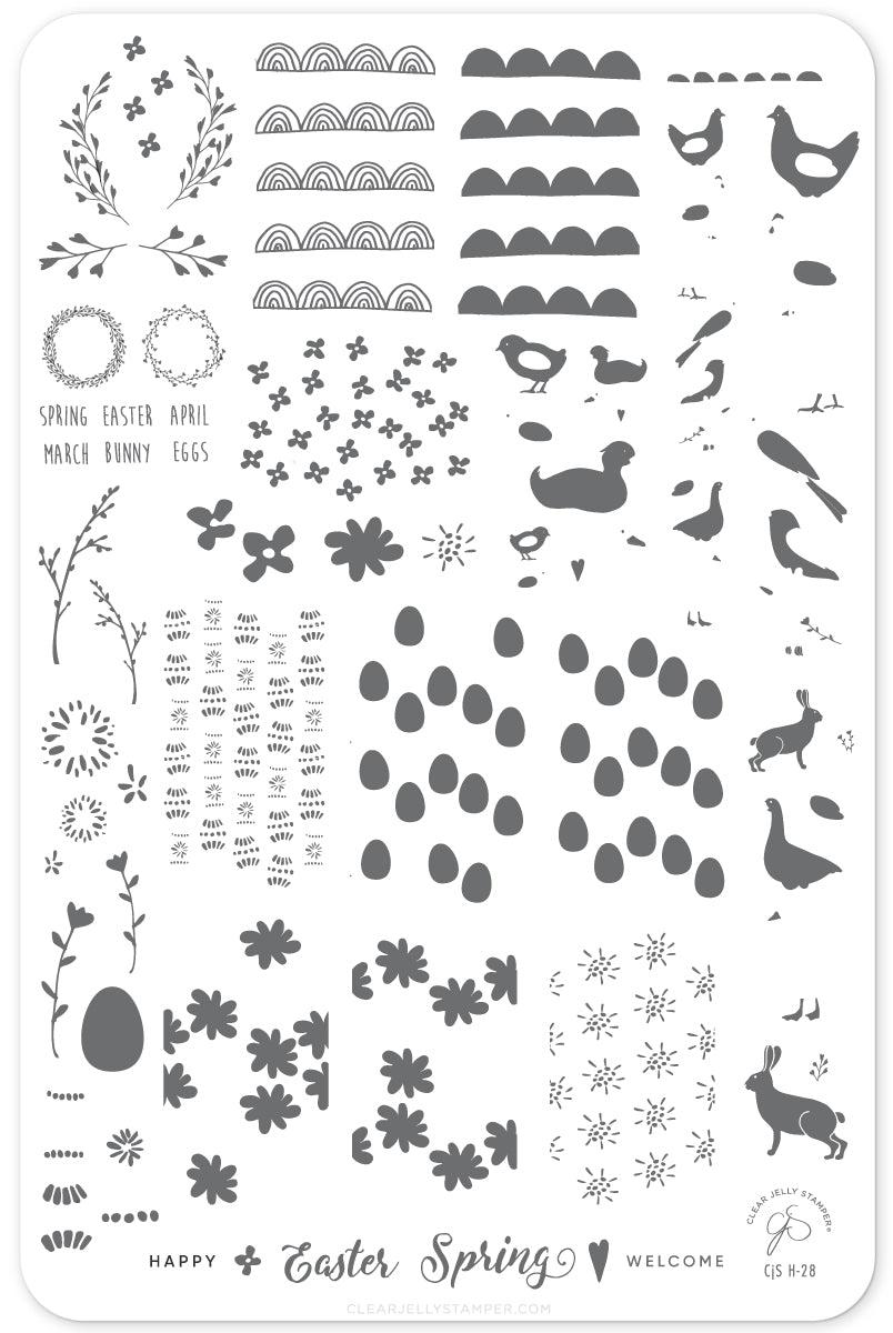 Springtime Easter (CjS H-28) Steel Stamping Plate 14 x 9 Clear Jelly Stamper 