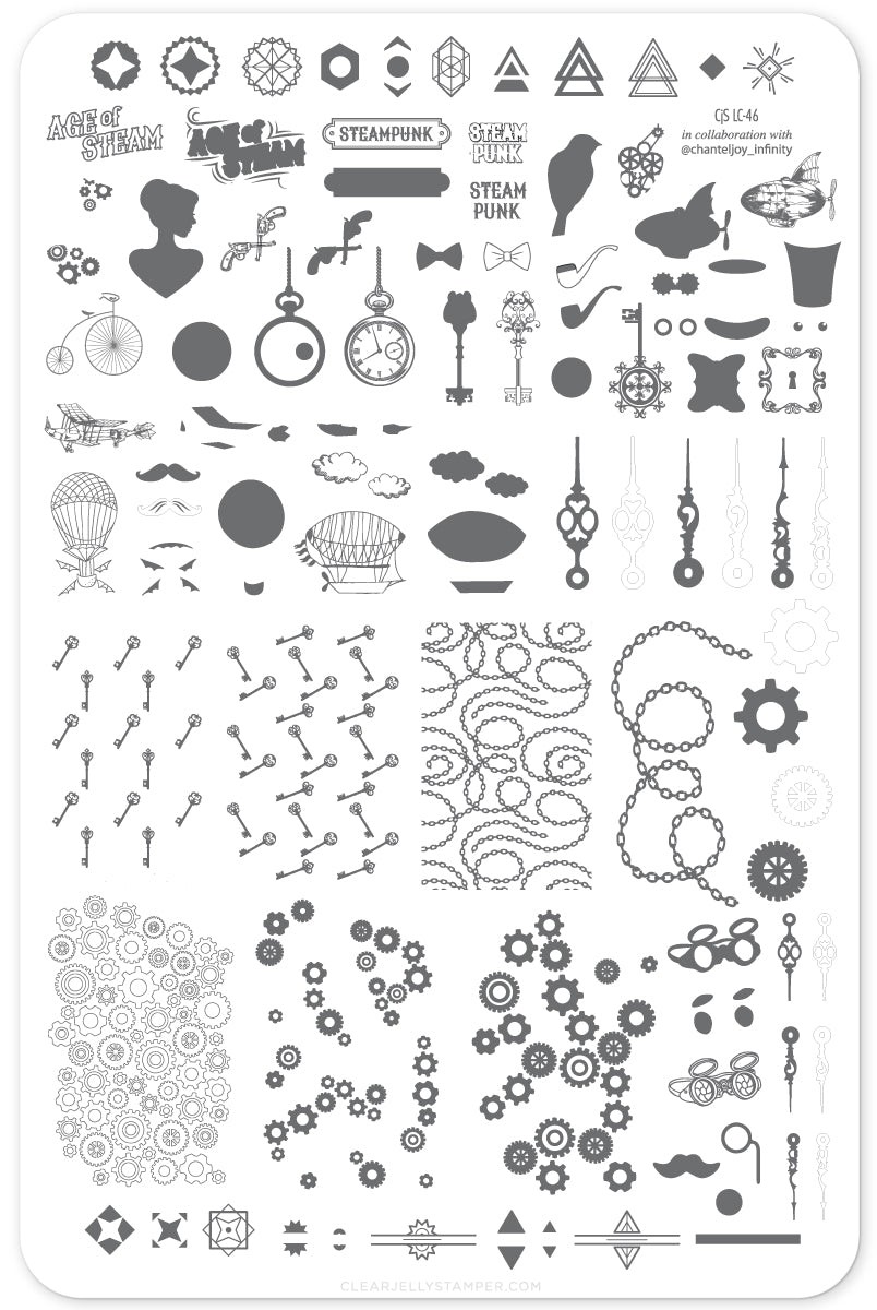 Vintage Steampunk (CjS LC-46) Steel Stamping Plate 14 x 9 Clear Jelly Stamper 