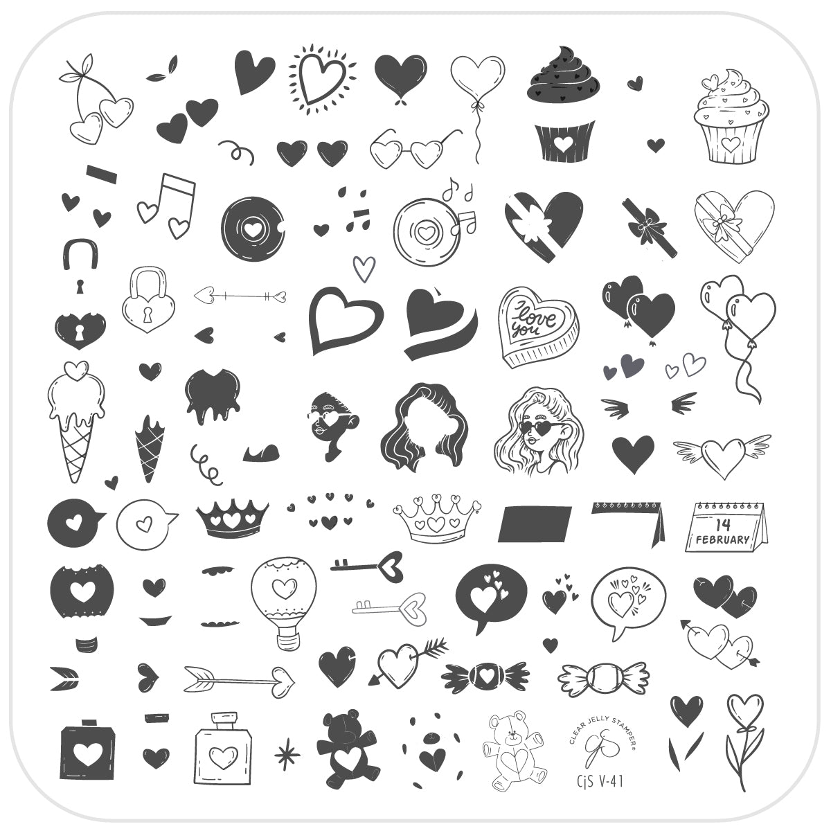 Doodle with Love (CjSV-41) Steel Layered Nail Art Stamping Plate