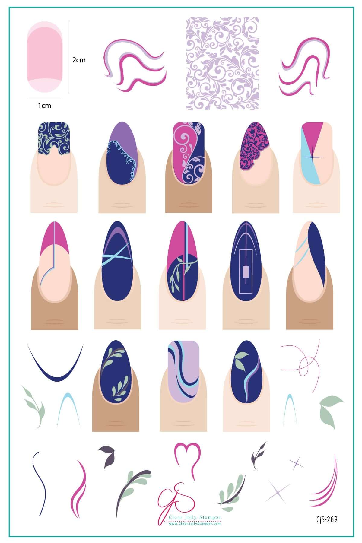 layered-nail-art-stamping-plate-inspo-card-with-colorful-french-tip-designs-swirls-leaves-geometric-shapes