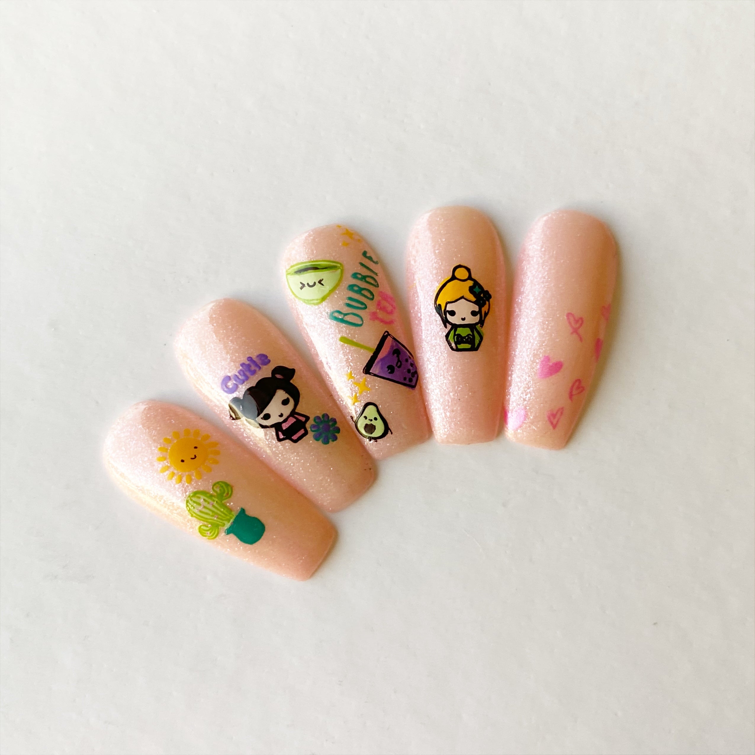 set-of-nail-tips-with-nail-art-designs-of-bubble-tea-sunshine-cactus