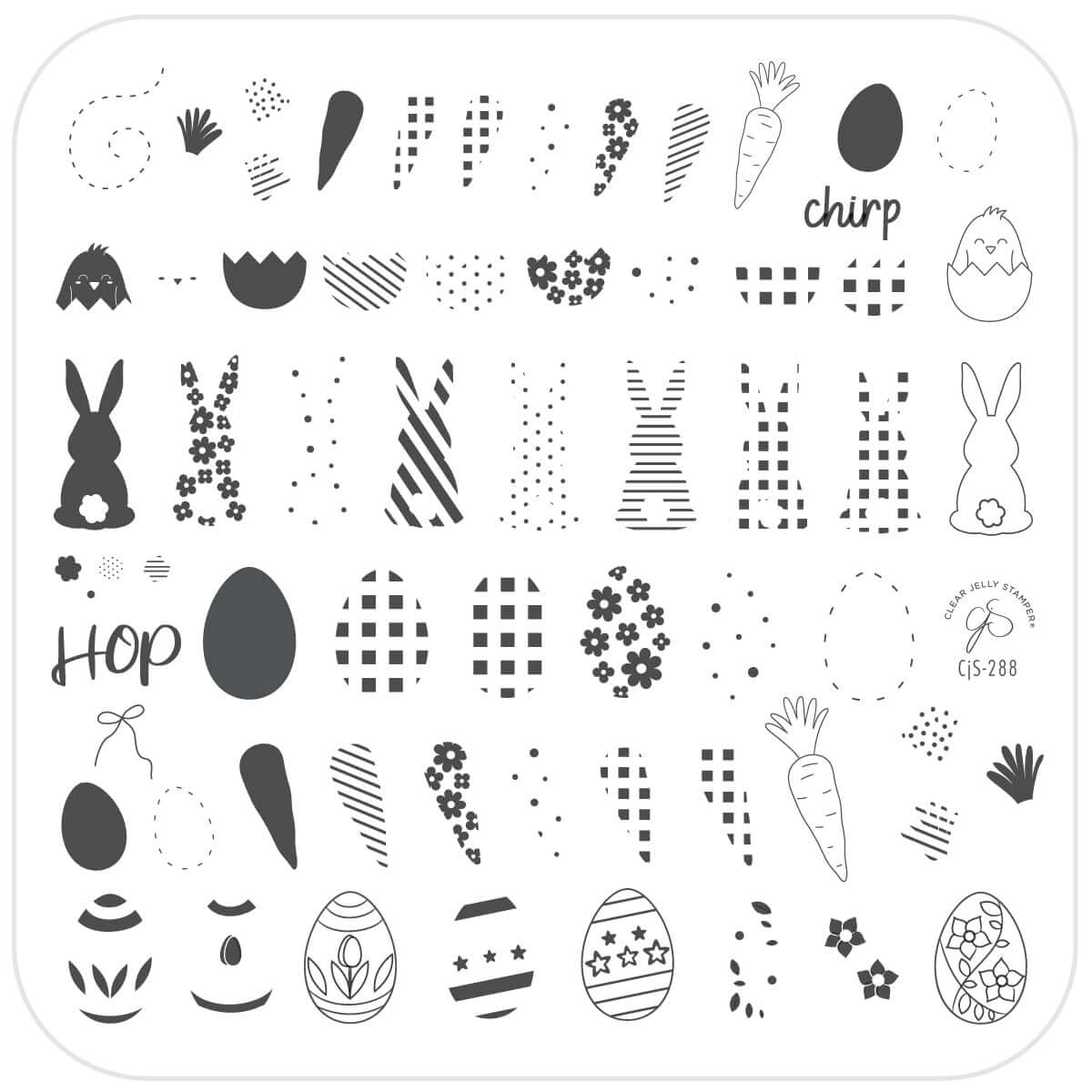 layered-nail-art-stamping-plate-with-designs-of-bunny-rabbits-easter-eggs-carrots-and-words-for-nail-art