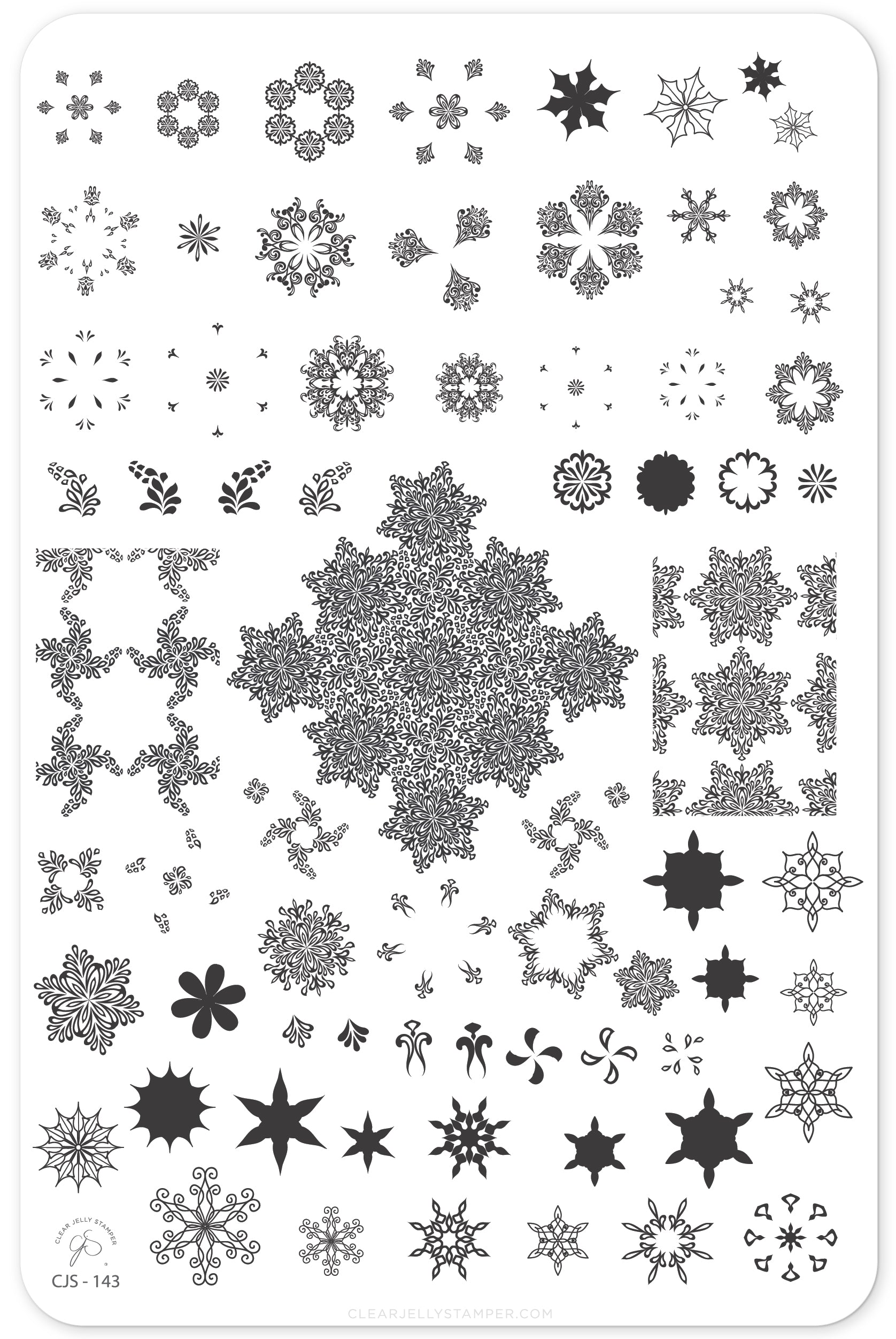 Frozen Flakes (CjS-143) Steel Nail Art Stamping Plate 14 x 9 Clear Jelly Stamper 