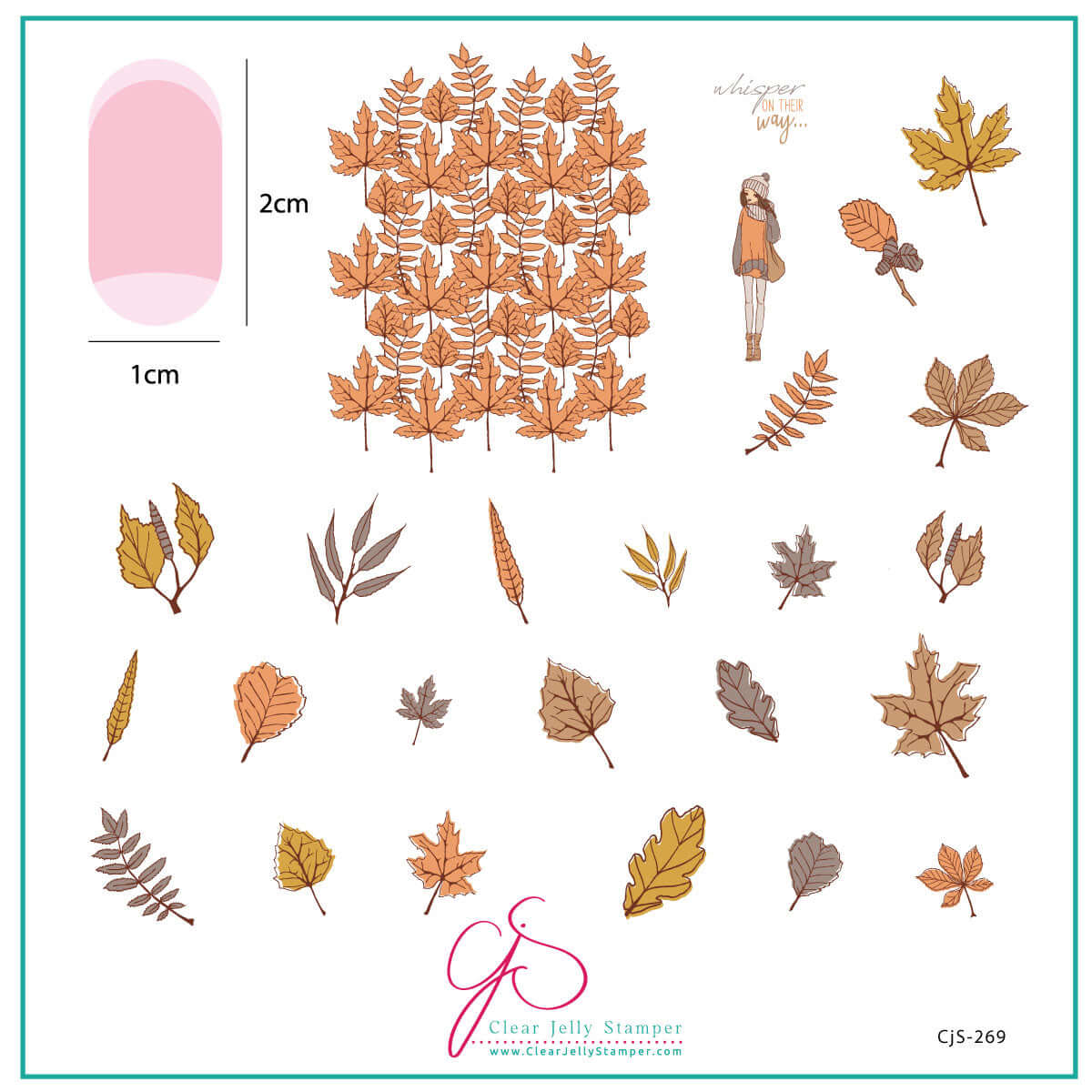 layered-nail-art-stamping-plate-inspo-card-with-colorful-designs-of-autumn-leaves-a-girl-and-words-for-nail-art