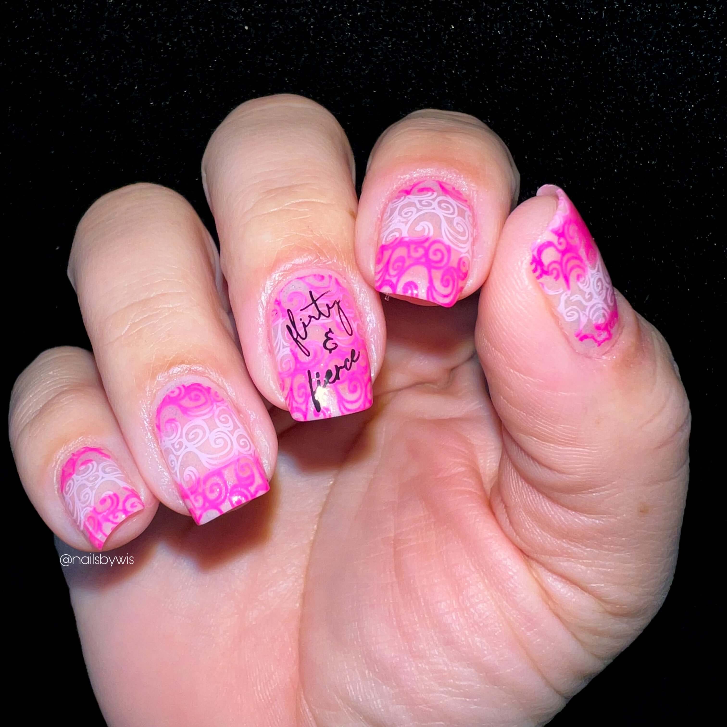 gorgeous-manciure-with-nail-art-designs-of-swirls-and-the-words-flirty-and-fierce