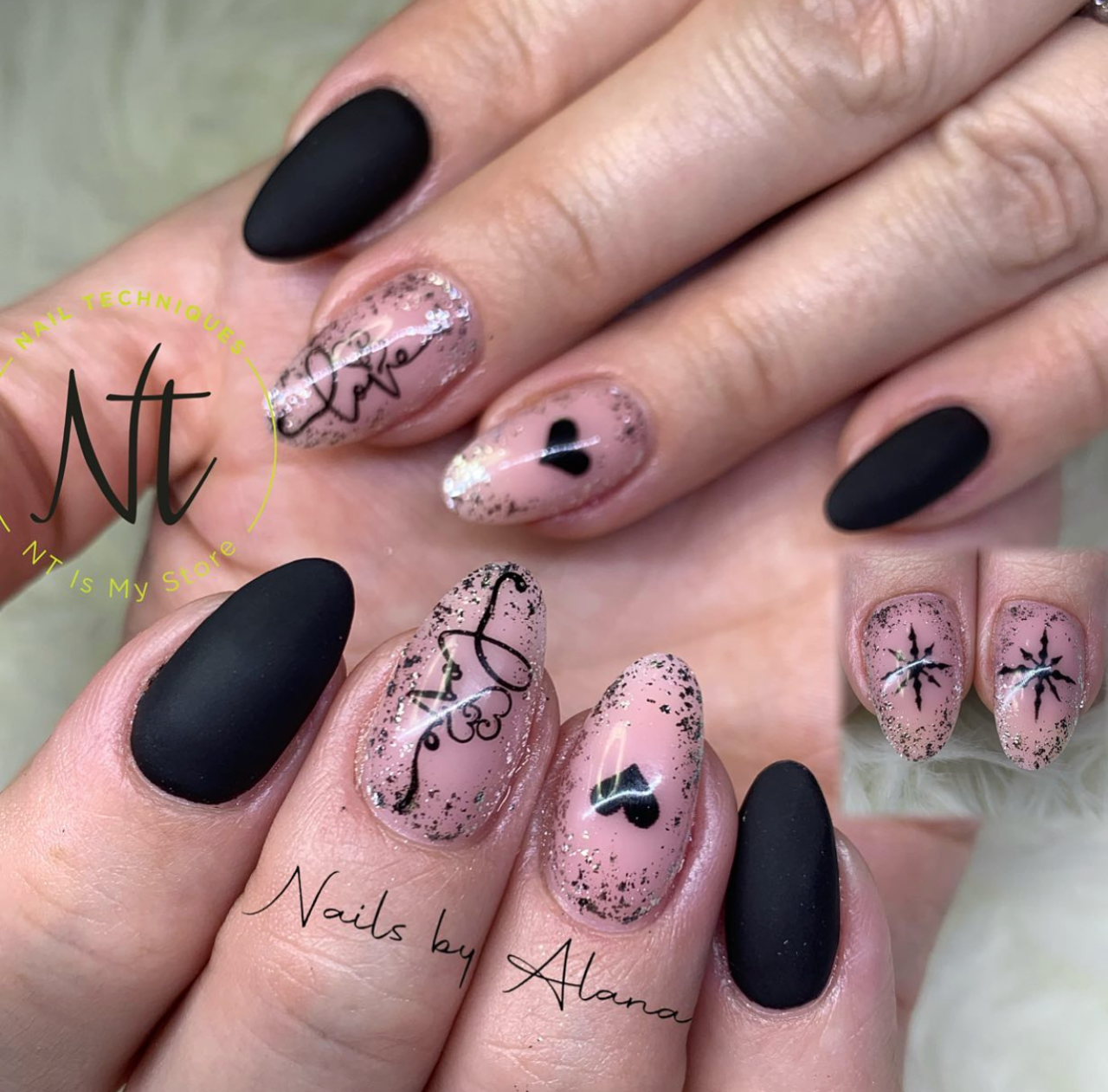 stunning-manicure-with-nail-art-designs-of-hearts-the-words-love-and-snowflakes