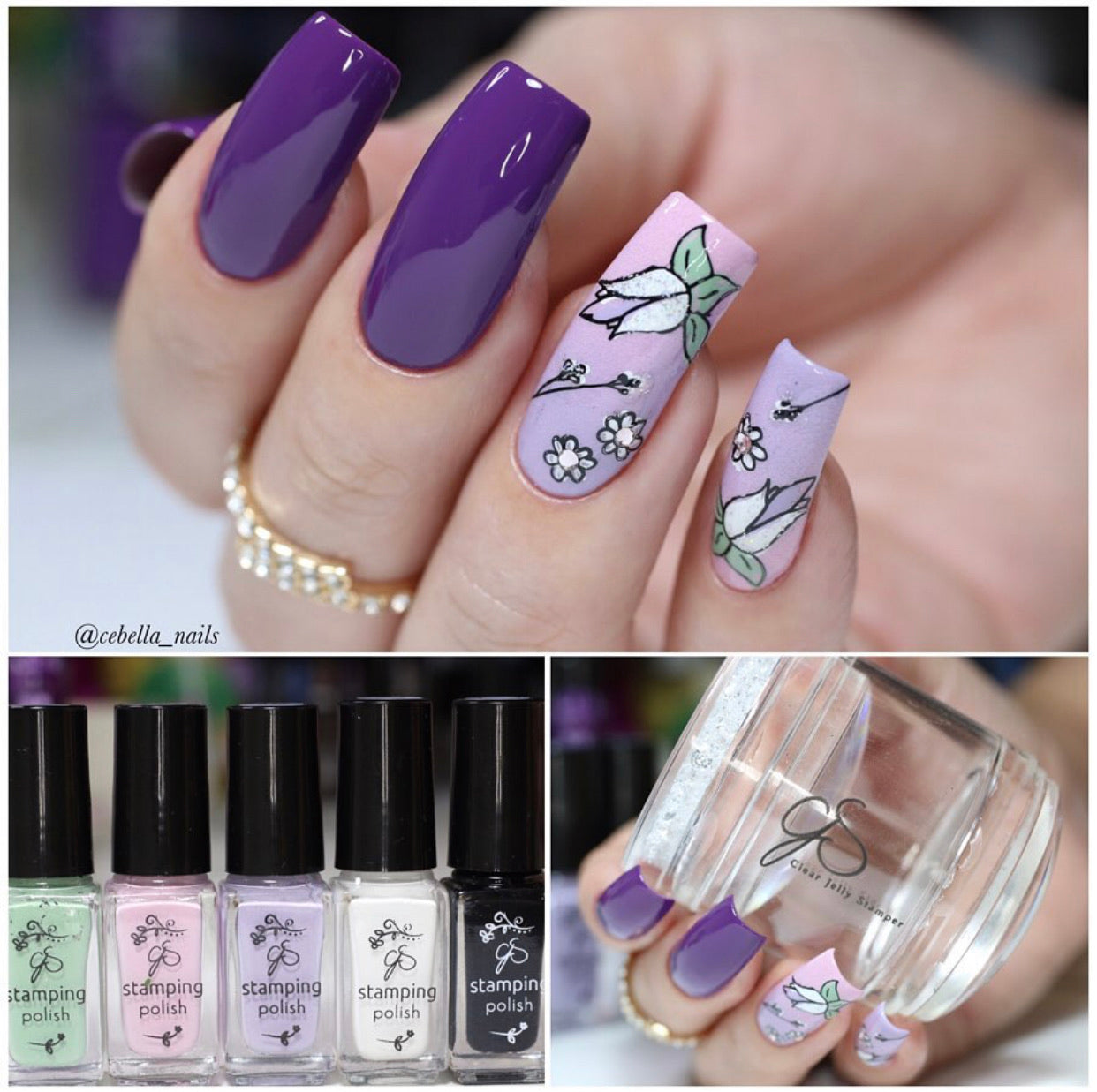 collage-of-images-showing-nail-stamping-polishes-clear-jelly-stamper-and-nail-art-designs-of-spring-flowers