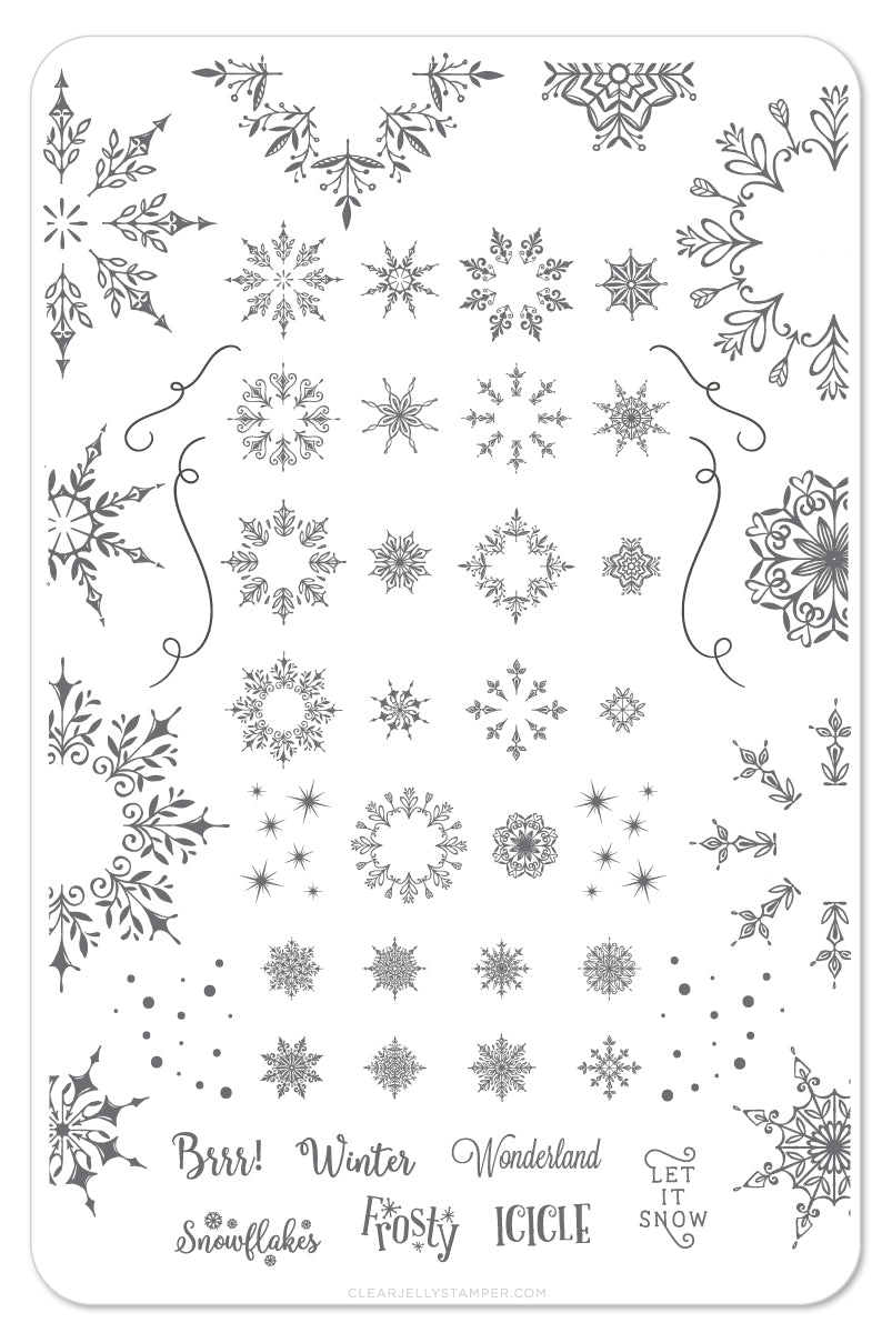 Let it Snow (CjSC-18) - Steel Nail Art Stamping Plate 14 x 9 Clear Jelly Stamper 